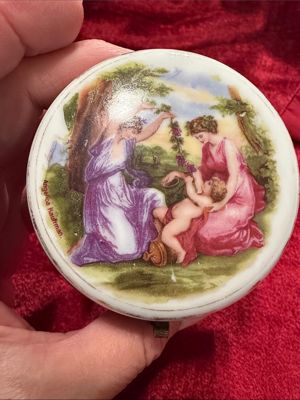 Vintage Porcelain Trinket Box Angelica Kauffman  Pastoral Scene good condition